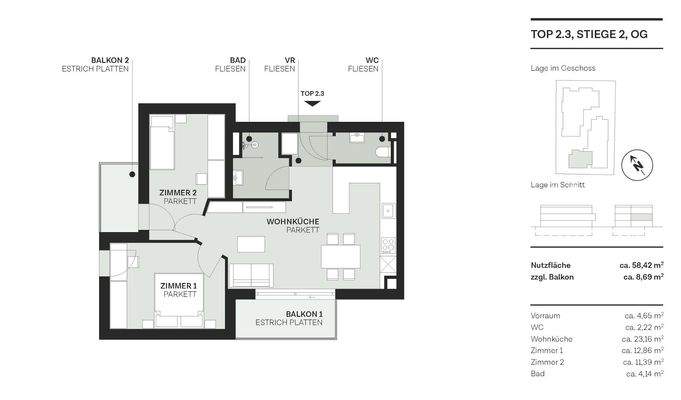 Grundriss Top 3, Stiege 2