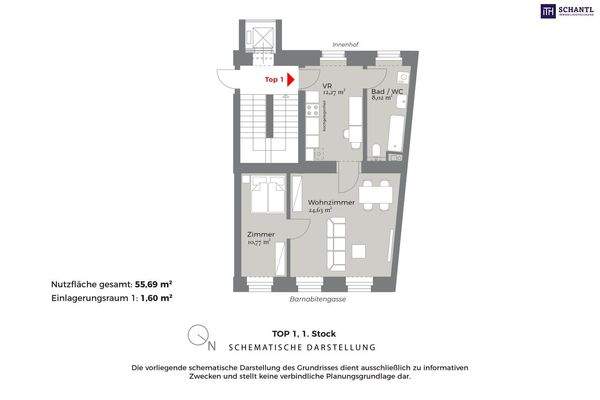 Grundriss Top 1, schematische Darstellung