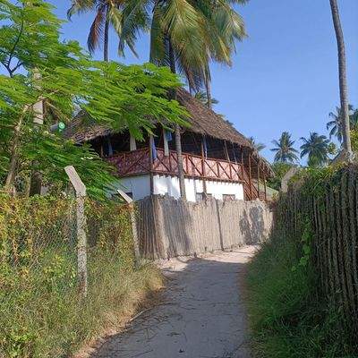 Ansicht auf Küchenbungalow mit Dachterrasse von außerhalb des Grundstücks