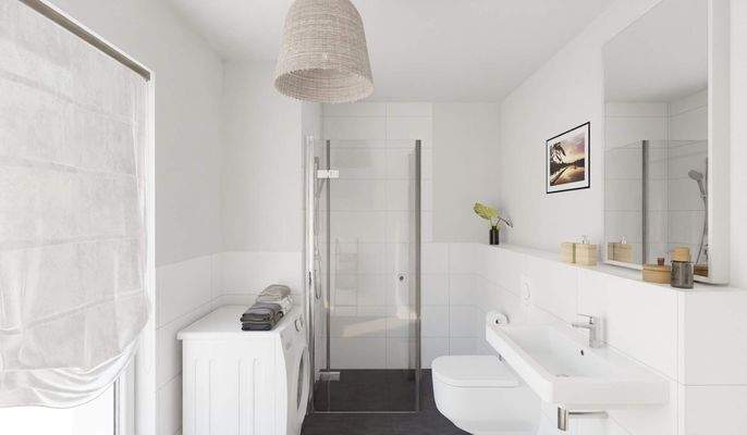 Modernes Tageslichtbad mit bodengleicher Dusche