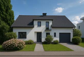 Visualisierte Bebauung mit einem Einfamilienhaus