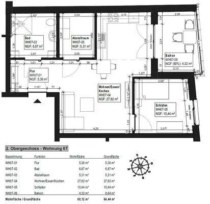 Bemaßter Grundriss Whg. 7
