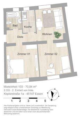 Grundriss farbig / möbliert