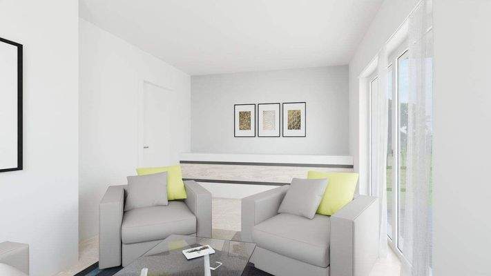 Wohnzimmer mit Wand zur Küche