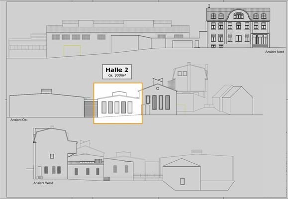 Halle 2 (ca 300m²), Außenansicht (Zeichnung 2)