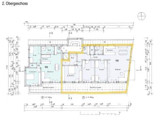 Grundriss 2. OG (Wohnung Nr. 9 markiert)
