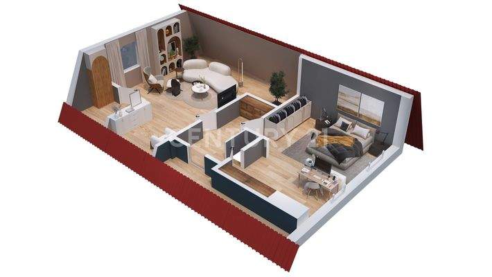 3D visualisierter Grundriss Dachgeschoss