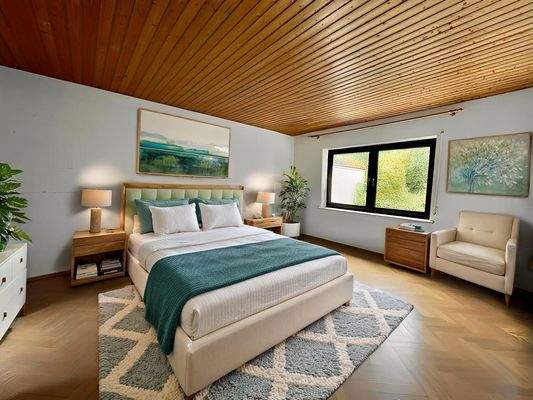 Schlafzimmer mit KI Parkett EG Alternativ