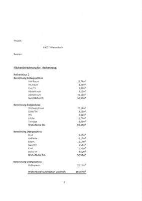 Flächenberechnung Reihenhaus 2 - 5