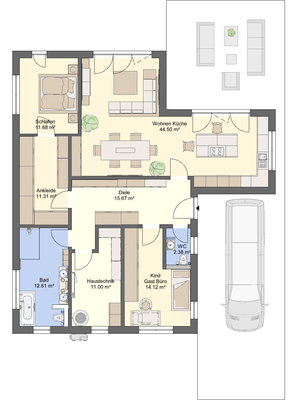 Der Grundriss bietet viele Staumöglichkeiten.