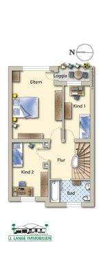 Obergeschoss, animiert, möbliert