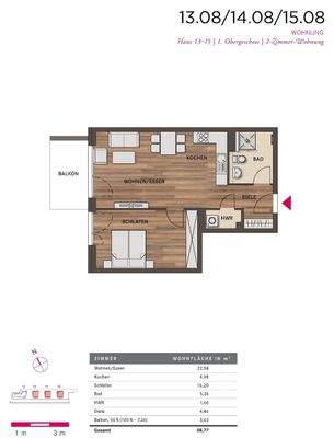 Grundriss - Maßstab 1:100 bei entsprechendem Heranzoomen (Referenz: Küchenarbeitsplatte mit 60 cm Tiefe)