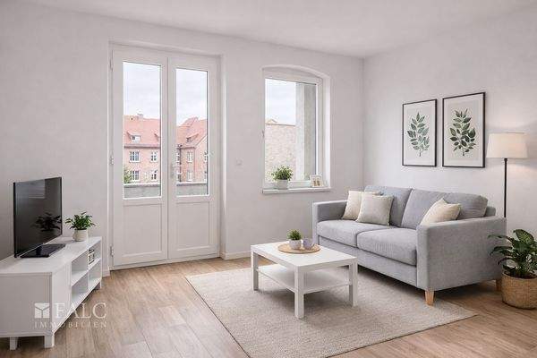 Wohnzimmer - Mögliche Gestaltung nach Renovierung (KI-Visualisierung)