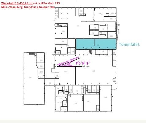 Grundriss 2: Werkstatt 400,25 m² EG 6 m Hö.