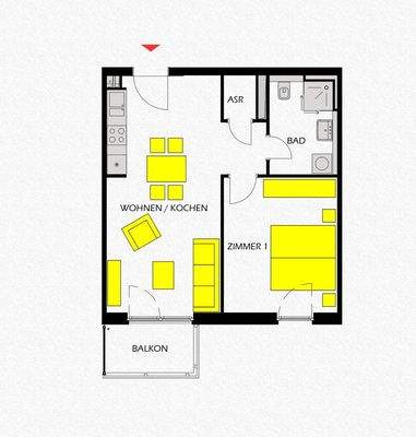 2 Zimmer 52qm mitte links