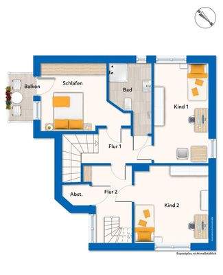Obergeschoss mit Mustermöblierung