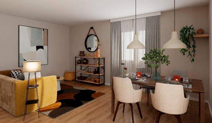 Das Wohnzimmer bietet viel Platz für gemeinsame Ab