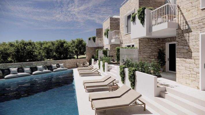 Kreta, Kalyves: 150 Meter zum Meer - Luxusvilla mit Meerblick und privatem Pool in kleinem Komplex zu verkaufen