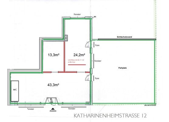 Gesamtplan mit größenangabe umbau umrandet April0.