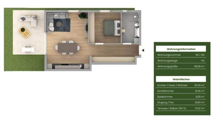 Grundriss Whg. 101  und 201