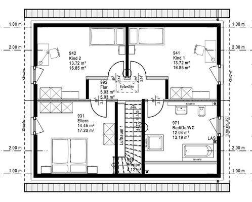 Grundriss  Dachgeschoss frei änderbar ohne Mehrkosten