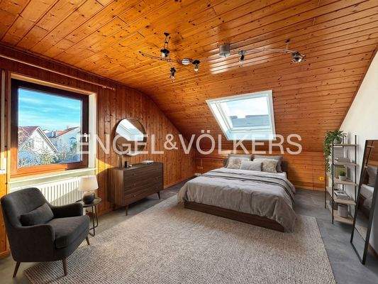 Schlafzimmer Dachgeschoss - [KI-optimiert - virtuell möbliert]