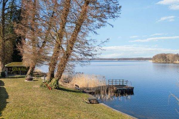 Blick auf den See und den Badesteg
