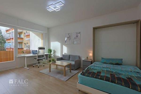 Wohnzimmer (Klappbett offen)