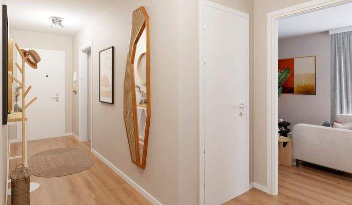 Der Flur mit Platz für eine Garderobe