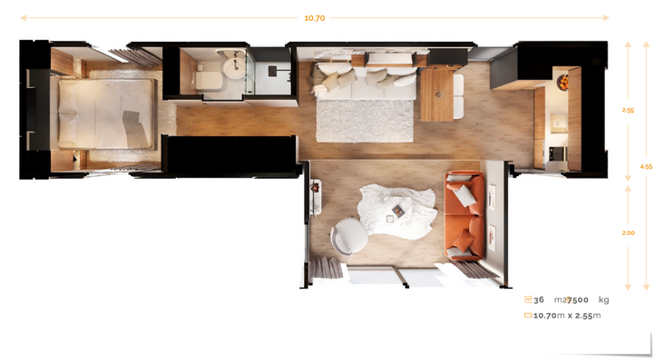 Grundriss XL (36 qm) Slideout 2 Zimmer