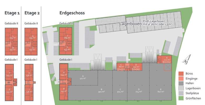 Hallen und Büros