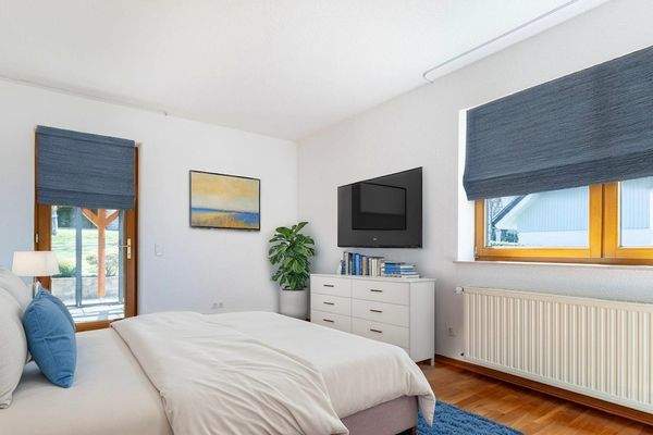 Schlafzimmer im Erdgeschoss mit Beispieleinrichtung (KI)