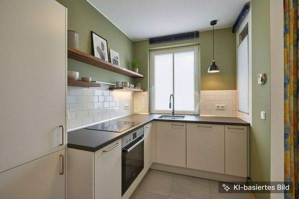 Helle Küche mit Einbauküche  