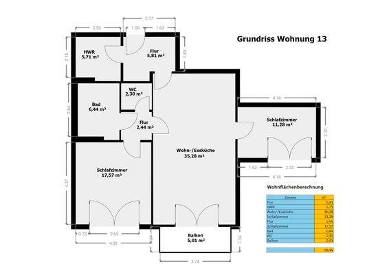 M1500_13 Grundriss Wohnung 13