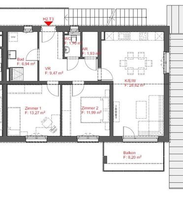 Grundriss Mietwohnung Haus 2 Top 3