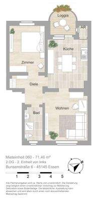 Grundriss farbig / möbliert