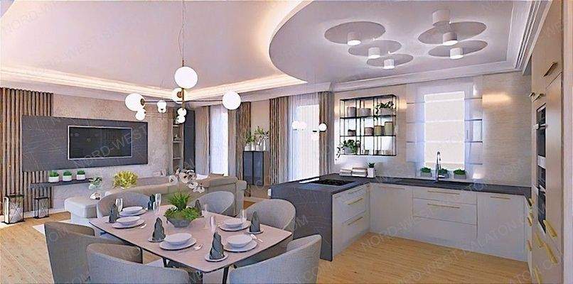 Wohn-/Esszimmer mit offener Küche