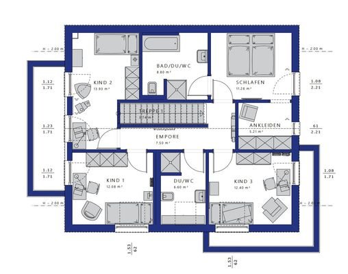 OG Grundrissvorschlag 4 SZ Ensuite/Ankleide Kinderduschbad