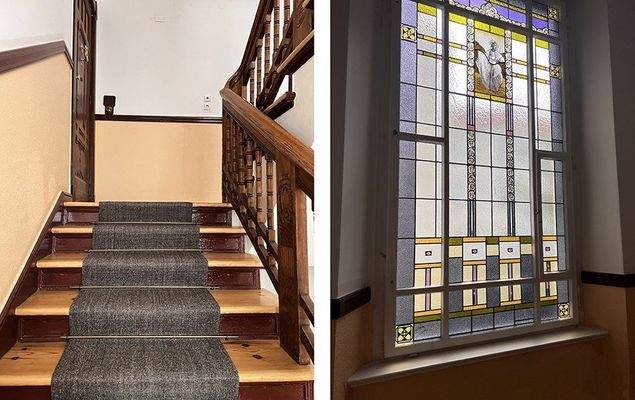 Treppenhaus Aufgang und neue Fenster