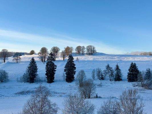 Sonnige Aussicht vom Balkon