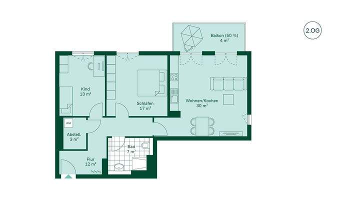Grundriss der Eigentumswohnung  im Projekt Ahorngä
