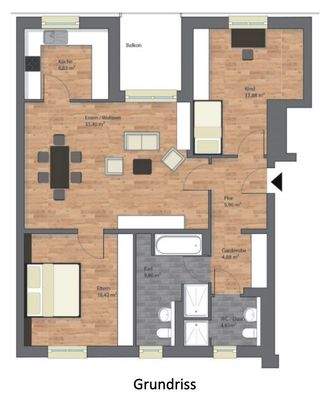 Zeichnung dient lediglich dem Überblick über die ungefähre LaDiege und Größe der Räume.