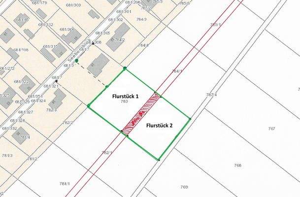 Aufteilung in 2 Flurstücke möglich (je ca. 1723 m²)