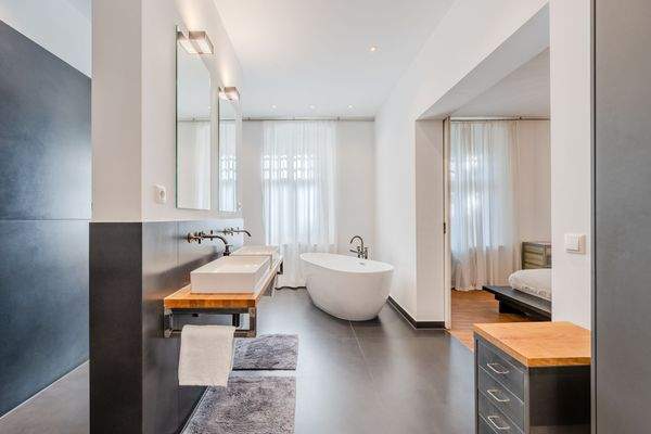 Luxury bathroom with freestanding bathtub