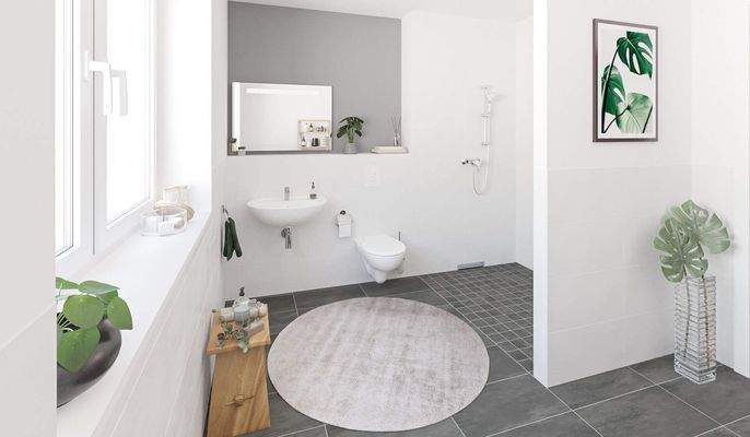 Modernes Tageslichtbad mit bodengleicher Dusche