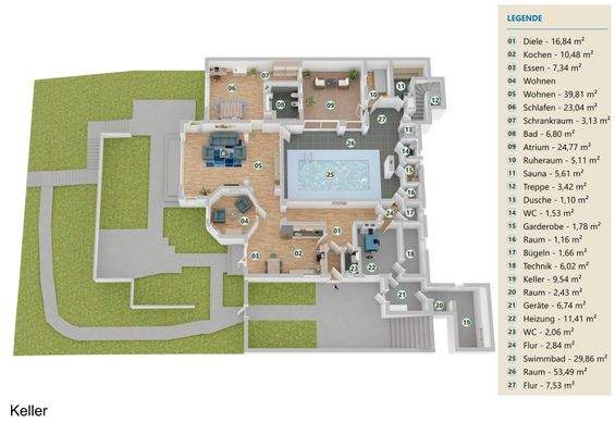Grundriss Untergeschoss / Wellnessbereich