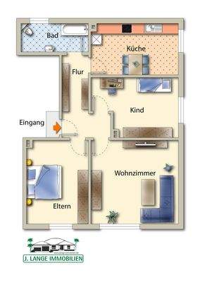 Grundriss ETW 1 und 3 animiert, nicht maßstabsgetreu