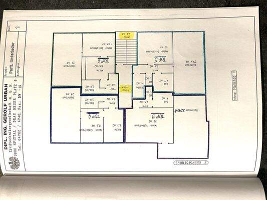 Grundriss 2. OG - Wohnungen Tops 3 bis 6 inkl. Rohdachboden-Flächen zum Ausbau
