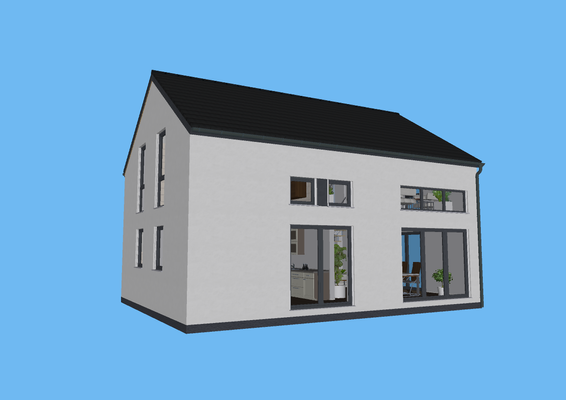 mit Symmetrisch angeordneten großen Fenstern