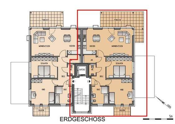 Grundriss Wohnung 2, Haus 1